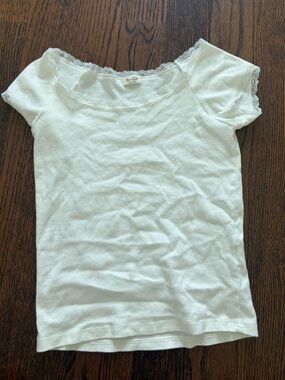 Brandy Melville Cream Lace Trim Tee